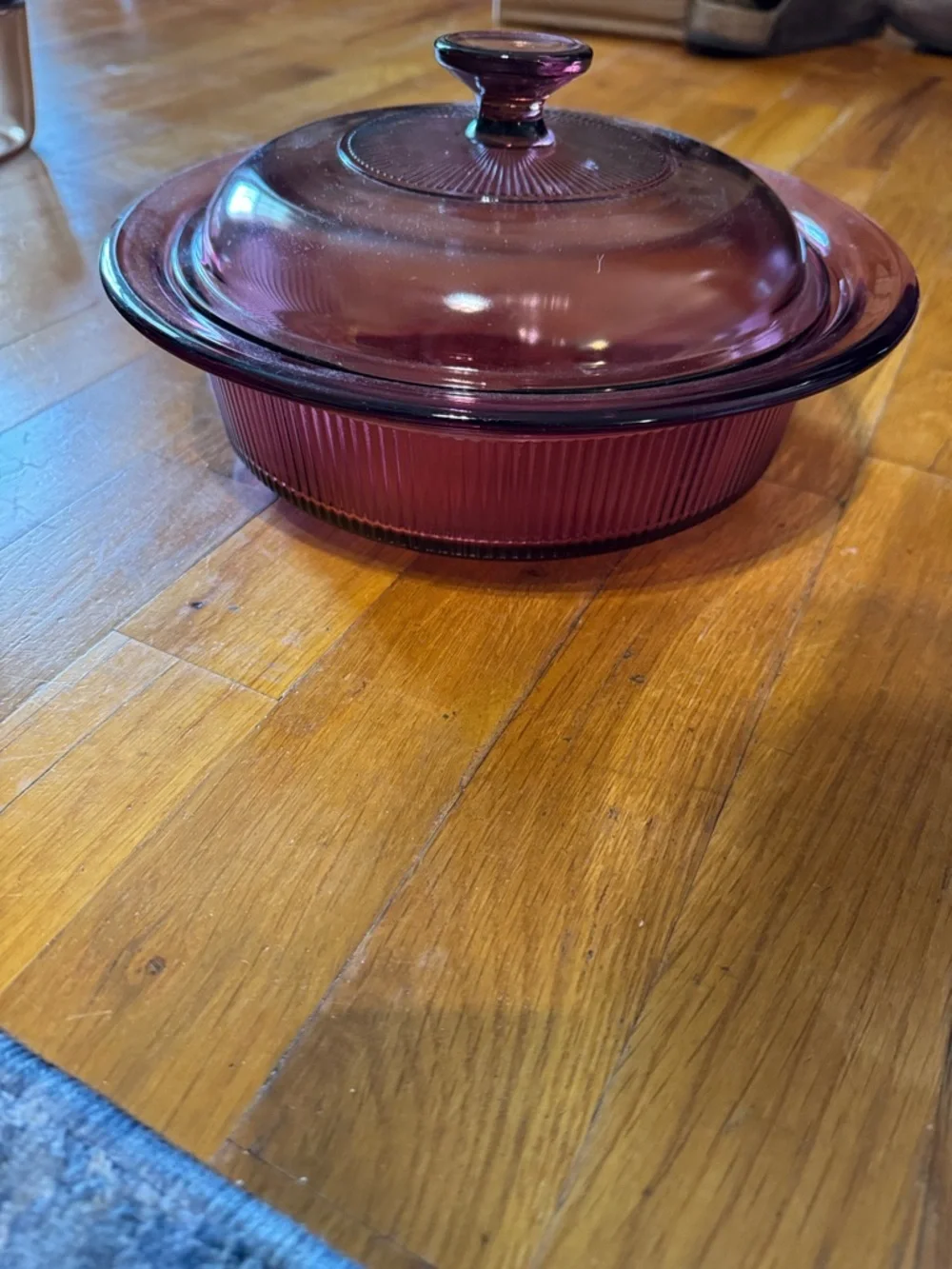 LARGE Visions Cookware:Corning 1.5L RIBBED Casserole Dish Pot Pan Lid CRANBERRY
